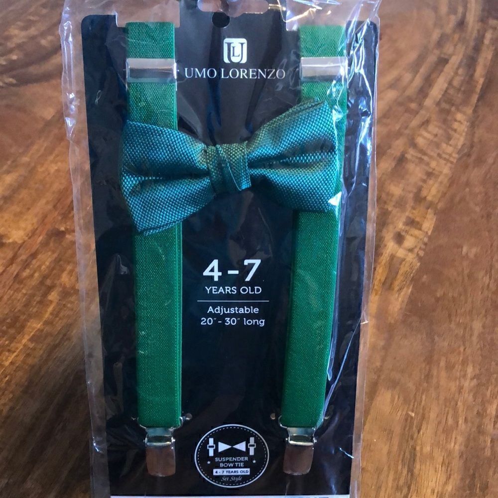 Kids Umo Lorenzo Suspender And Bow Tie Set-Green